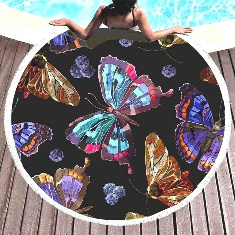 Butterfly Microfiber Round Towel Beach Bath Wall Tapestry Table Cloth Unique #5